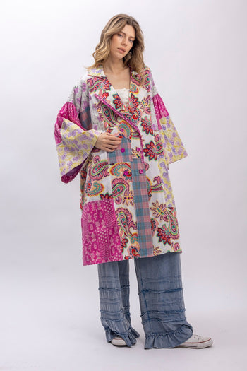 BlueVelvet Multi Print Mixed Patchwork Jacket in Magenta Multi