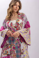 BlueVelvet Multi Print Mixed Patchwork Jacket in Magenta Multi
