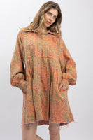 BlueVelvet Floral Print Cotton Gauze Mini Dress in Peach