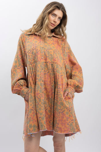 BlueVelvet Floral Print Cotton Gauze Mini Dress in Peach