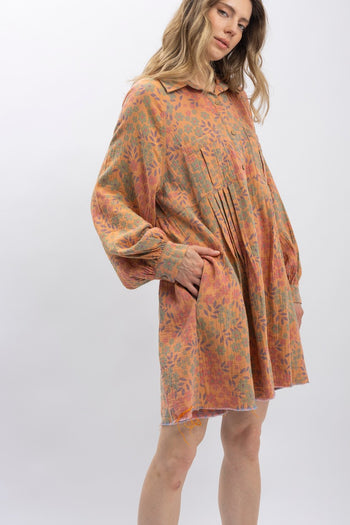 BlueVelvet Floral Print Cotton Gauze Mini Dress in Peach