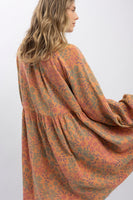 BlueVelvet Floral Print Cotton Gauze Mini Dress in Peach