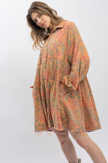 BlueVelvet Floral Print Cotton Gauze Mini Dress in Peach