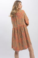 BlueVelvet Floral Print Cotton Gauze Mini Dress in Peach