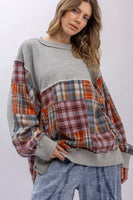 BlueVelvet Plaid Block Patchwork Mix Oversized Top in Grey Multi