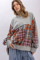 BlueVelvet Plaid Block Patchwork Mix Oversized Top in Grey Multi