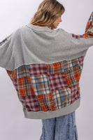 BlueVelvet Plaid Block Patchwork Mix Oversized Top in Grey Multi