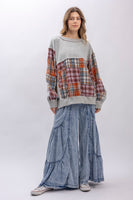 BlueVelvet Plaid Block Patchwork Mix Oversized Top in Grey Multi