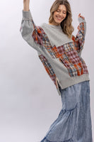 BlueVelvet Plaid Block Patchwork Mix Oversized Top in Grey Multi