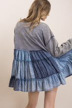Load image into Gallery viewer, BlueVelvet Chambray Patchwork Tiered Babydoll Top in Slate Blue
