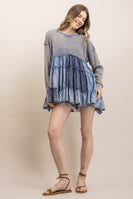 BlueVelvet Chambray Patchwork Tiered Babydoll Top in Slate Blue