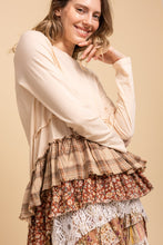 Load image into Gallery viewer, BlueVelvet Mixed Print Ruffled Hem Top in Natural

