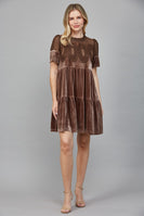FATE Lace Detail Velvet Mini Dress in Choco Brown