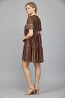 FATE Lace Detail Velvet Mini Dress in Choco Brown
