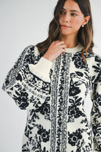 Load image into Gallery viewer, MABLE Floral Jacquard Knit Sweater Mini Dress in Cream

