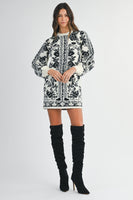 MABLE Floral Jacquard Knit Sweater Mini Dress in Cream