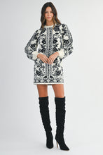Load image into Gallery viewer, MABLE Floral Jacquard Knit Sweater Mini Dress in Cream
