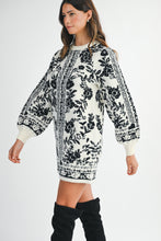 Load image into Gallery viewer, MABLE Floral Jacquard Knit Sweater Mini Dress in Cream
