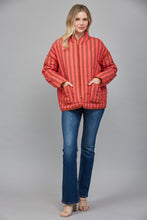 Load image into Gallery viewer, FATE Contrasting Color Striped Quilted Jacket in Coral Brown
