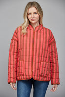 FATE Contrasting Color Striped Quilted Jacket in Coral Brown