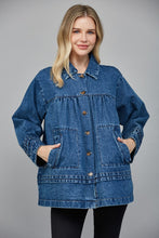 Load image into Gallery viewer, FATE Washed Denim Pleated Detailed Jacket in Dark Denim
