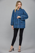Load image into Gallery viewer, FATE Washed Denim Pleated Detailed Jacket in Dark Denim
