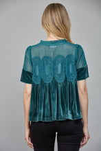 Load image into Gallery viewer, FATE Lace Detail Velvet Baby Doll Top in Teal Green
