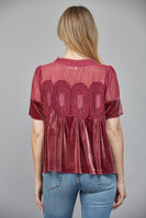 FATE Lace Detail Velvet Baby Doll Top in Wood Rose