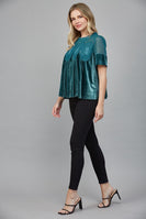 FATE Lace Detail Velvet Baby Doll Top in Teal Green