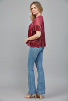 FATE Lace Detail Velvet Baby Doll Top in Wood Rose