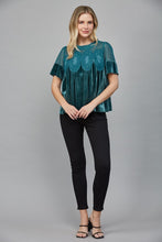 Load image into Gallery viewer, FATE Lace Detail Velvet Baby Doll Top in Teal Green
