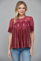 FATE Lace Detail Velvet Baby Doll Top in Wood Rose