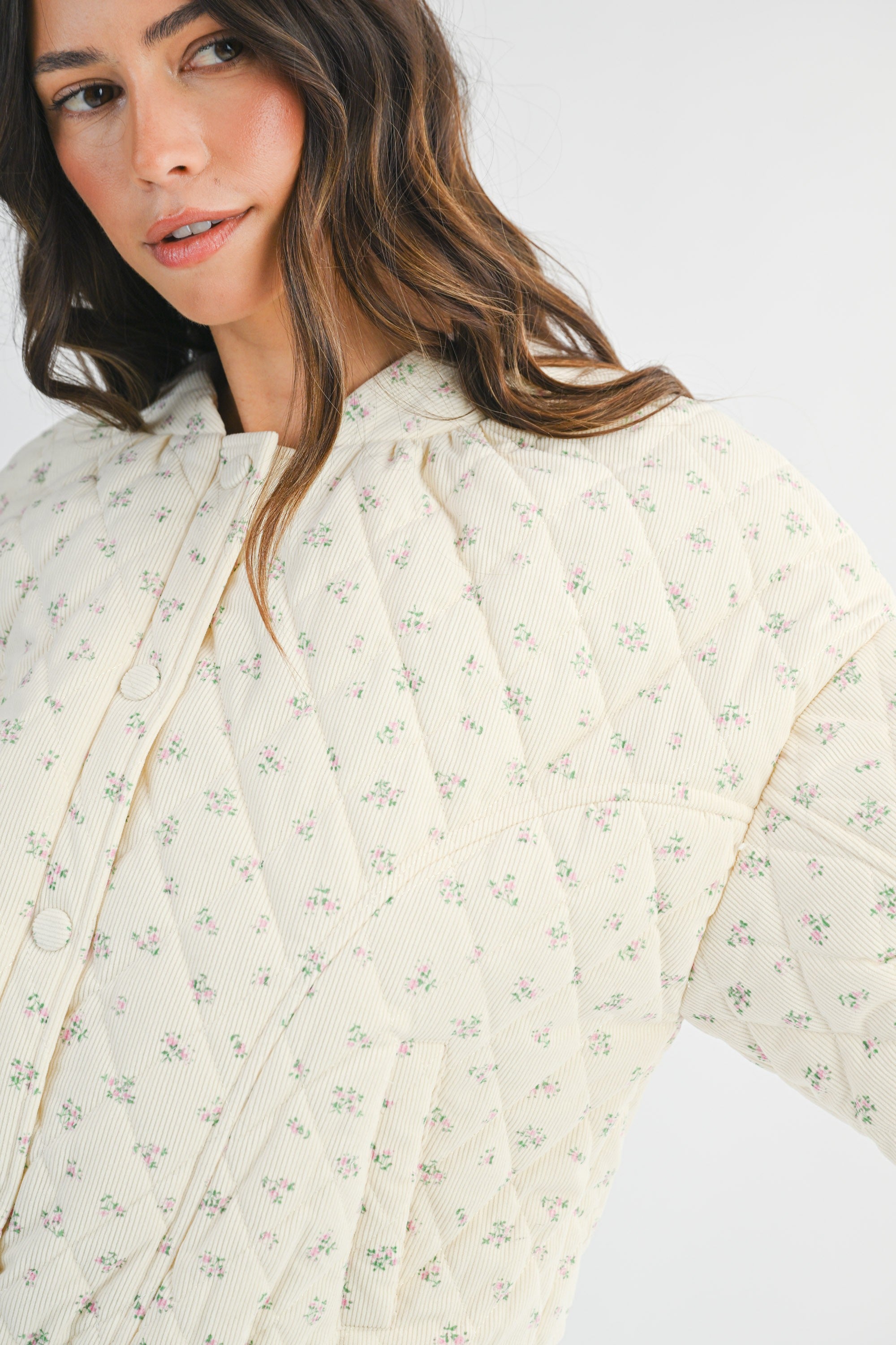 MABLE Quilted Floral Print CROPPED Bomber Jacket in Cream – June Adel