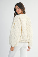 MABLE Quilted Floral Print CROPPED Bomber Jacket in Cream