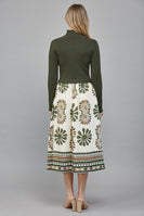 FATE Ribbed Knit Top and Print Skirt Maxi Dress in Olive