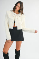 MABLE Soft Fuzzy Cape Cardigan in Cream