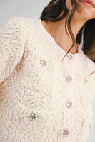 MABLE Boucle Knit and Sequin CROPPED Cardigan in Light Pink