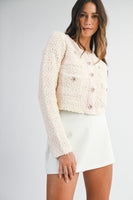 MABLE Boucle Knit and Sequin CROPPED Cardigan in Light Pink
