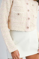 MABLE Boucle Knit and Sequin CROPPED Cardigan in Light Pink