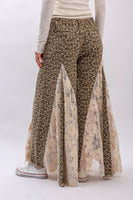 BlueVelvet Leopard Denim with Floral Lace and Mesh Panel Jeans in Taupe Grey Leopard