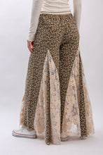 Load image into Gallery viewer, BlueVelvet Leopard Denim with Floral Lace and Mesh Panel Jeans in Taupe Grey Leopard
