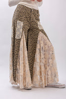 BlueVelvet Leopard Denim with Floral Lace and Mesh Panel Jeans in Taupe Grey Leopard