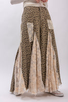 BlueVelvet Leopard Denim with Floral Lace and Mesh Panel Jeans in Taupe Grey Leopard