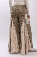 BlueVelvet Leopard Denim with Floral Lace and Mesh Panel Jeans in Taupe Grey Leopard