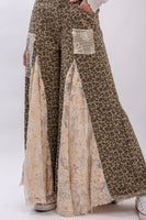 BlueVelvet Leopard Denim with Floral Lace and Mesh Panel Jeans in Taupe Grey Leopard