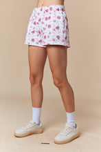 Load image into Gallery viewer, Peach Love Floral and Bow Print Terry Knit Shorts in Off White/Pink

