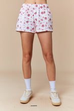 Load image into Gallery viewer, Peach Love Floral and Bow Print Terry Knit Shorts in Off White/Pink
