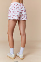 Peach Love Floral and Bow Print Terry Knit Shorts in Off White/Pink