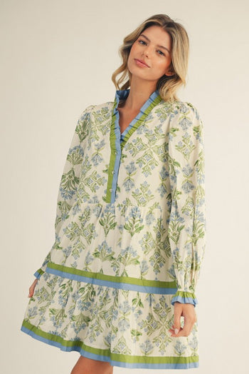 Jodifl Floral Print Tiered Mini Dress in Blue