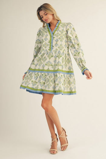 Jodifl Floral Print Tiered Mini Dress in Blue